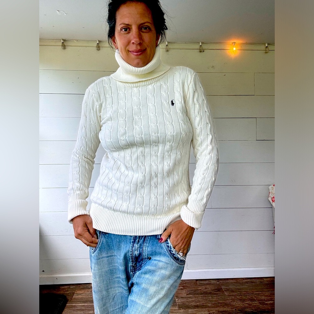 Ralph Lauren Cream Cable Knit Turtleneck Sweater